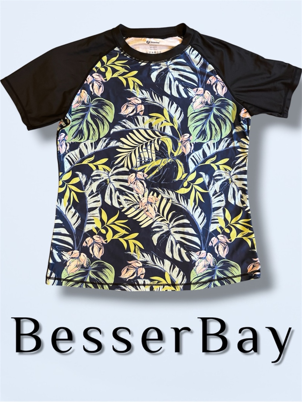 BesserBay Tropical Floral Rash Guard Swim Shirt XL UPF 50+ Short Sleeve